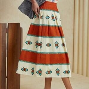 Hunter Bell Orange and Cream Patterned Midi Skirt